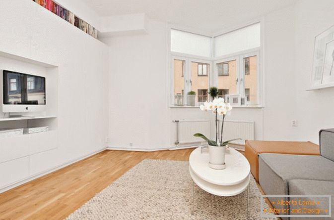 Living room studio apartment in white color