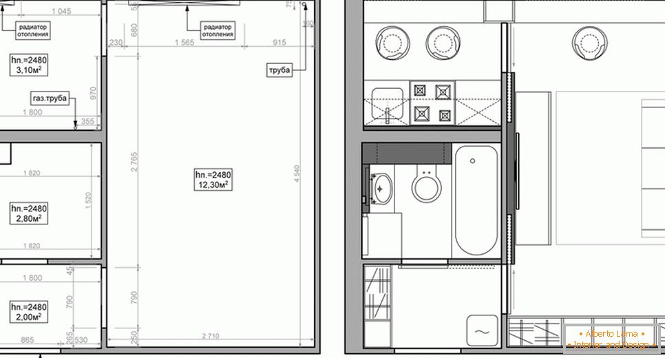 Planning and furnishing of studio apartments