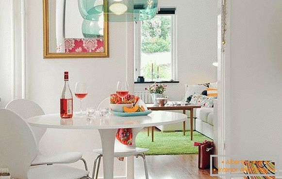 Interior of the dining room of a small apartment