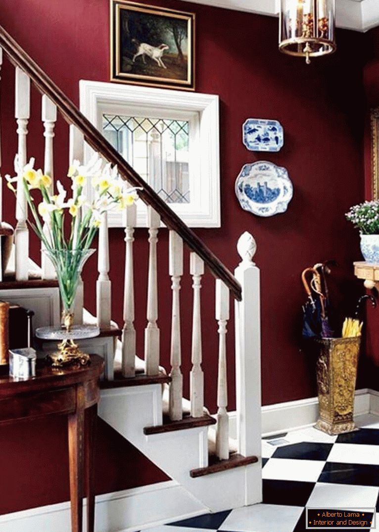 Bordeaux color and black and white floors