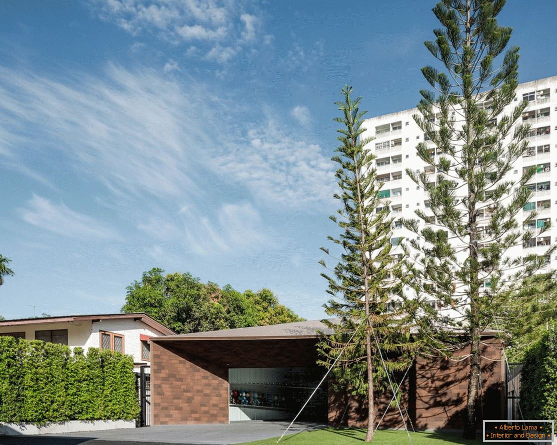 Beautiful trees in the background of the garage