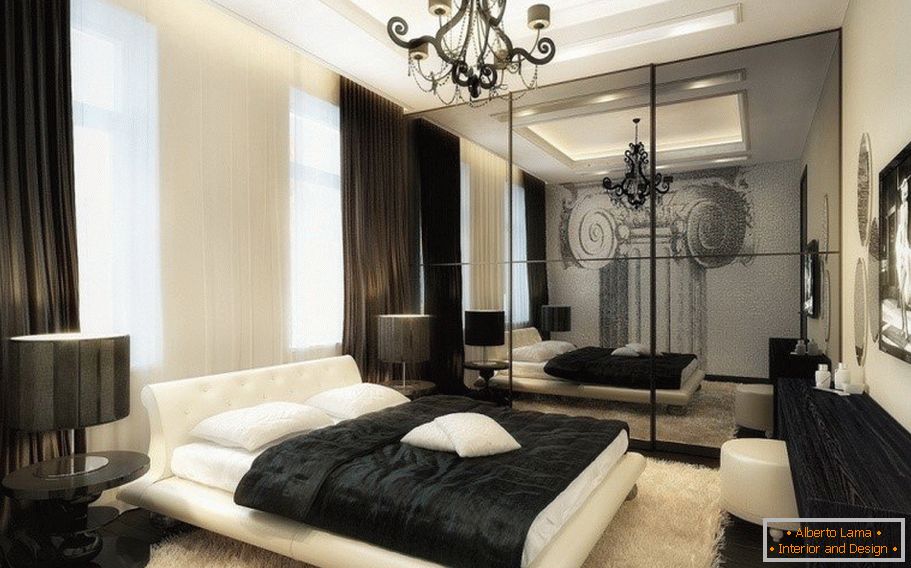 Black with beige in the interior of the bedroom