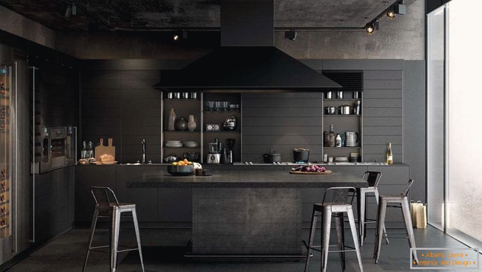 Dark decor of the kitchen in the house