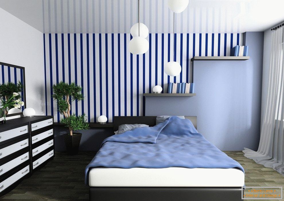 Black with blue in the interior of the bedroom