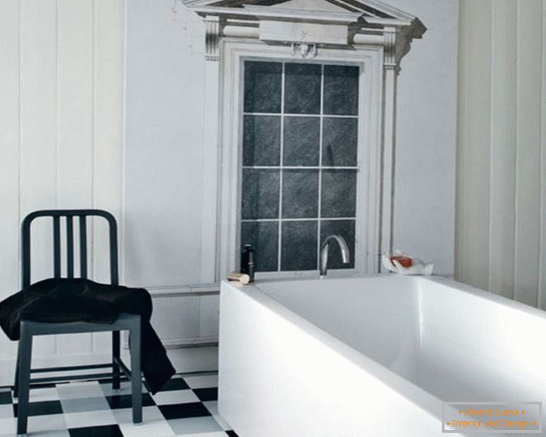 black-and-white-traditional-interior-bathroom-design-white-corian-square-bathtub-black-and-white-floor-tile-vintage-plastic-stool-white-wood-frame-window-black-and-white-bathroom-ideas-interior-bath