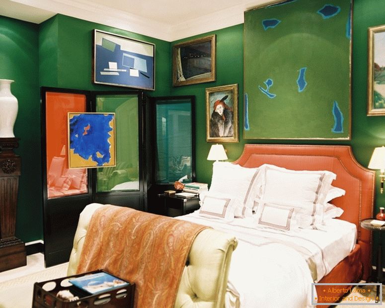 Bedroom interior design in green colors
