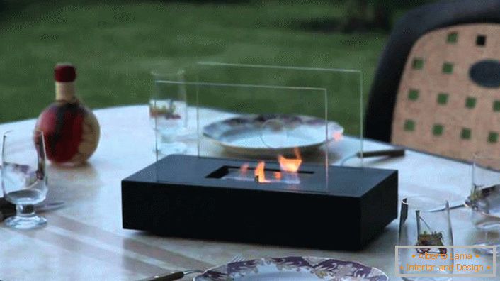 Desktop bio-fireplace for evening gatherings.