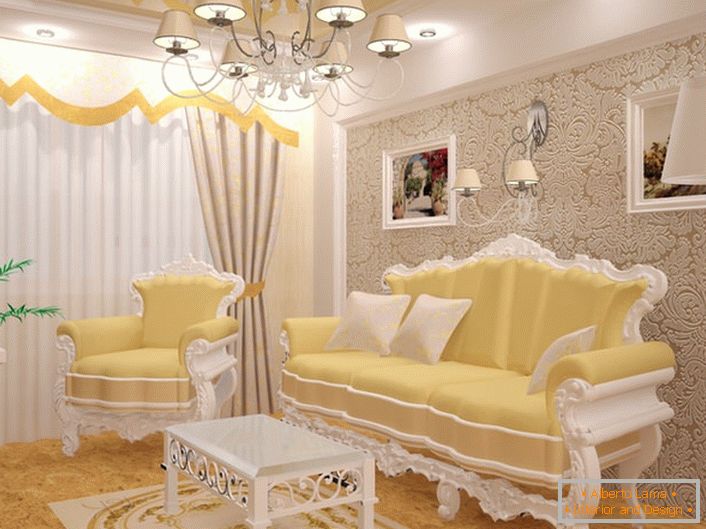 A small guest room in baroque style. Exquisite furnishings. The furniture is selected in the best traditions of baroque style.