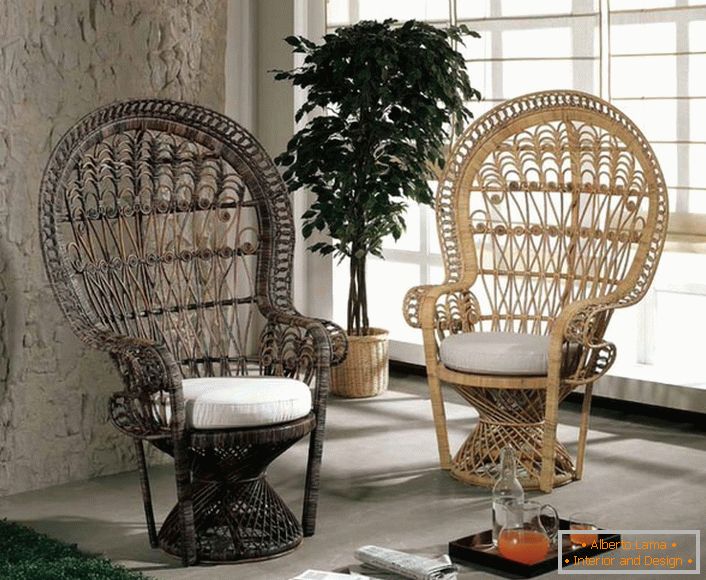Wicker furniture is often used for interior decoration in eco-style.
