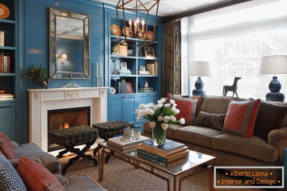 Indigo furniture and decor in the living room design