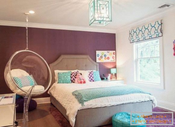 Children's room in lilac color with blue - photo