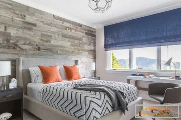 Beautiful color of the children's room - gray, orange and blue