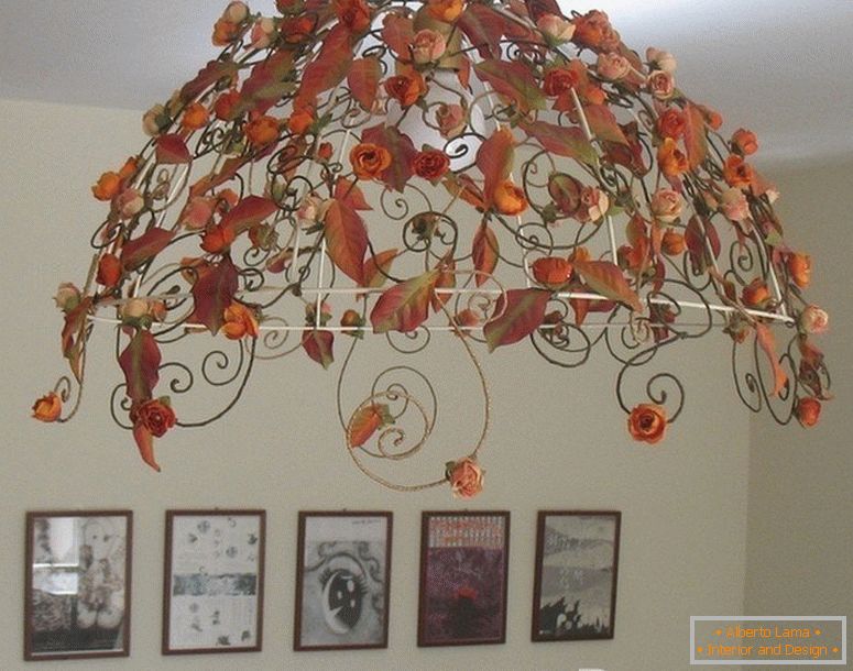 Leaves from a tree on a chandelier