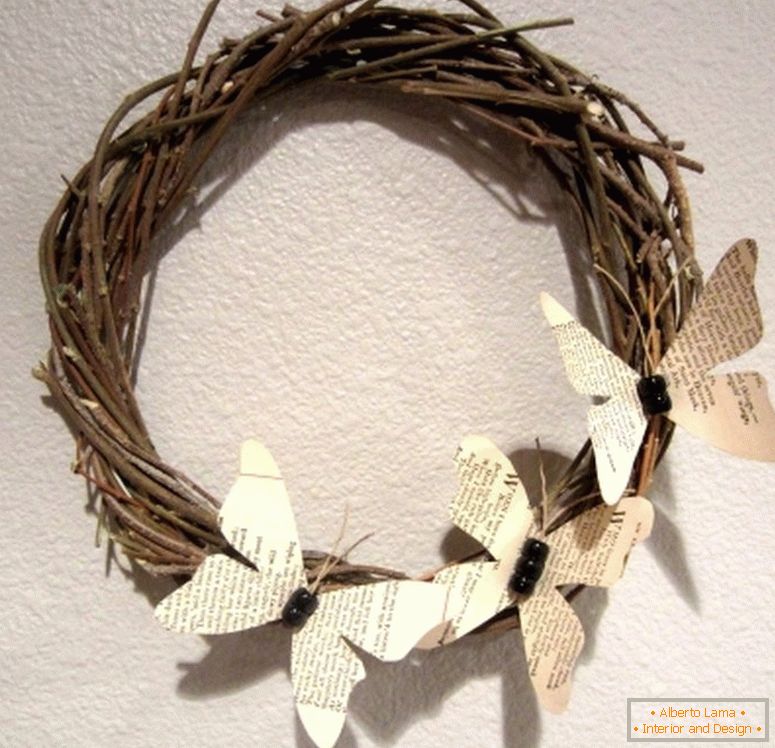 Wreath with butterflies from the pages of the book