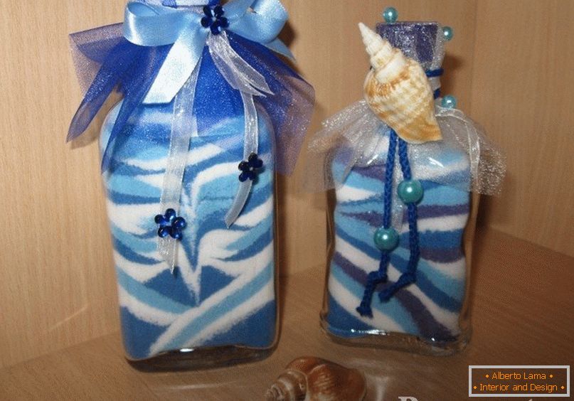 Sea theme in bottles with salt