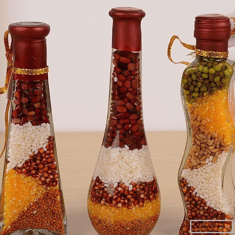 Groats as decor for filling bottles