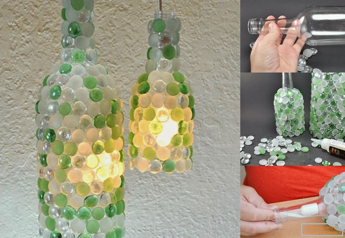 Pasting bottles with colored glass
