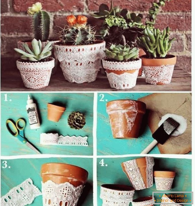 How to glue lace on a flower pot