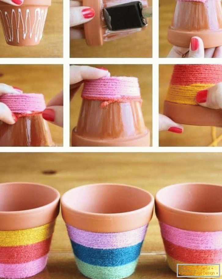 The technique of gluing a thread on a clay pot