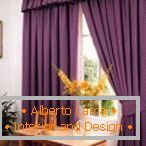 Light interior with purple curtains