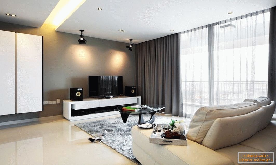 Modern interior with curtains