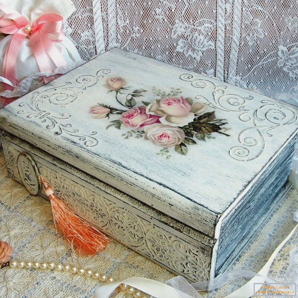 White casket with roses