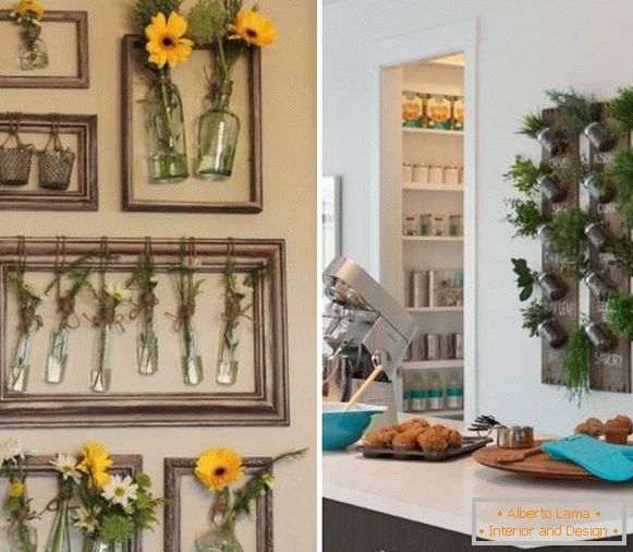 Decor of kitchen walls with plants