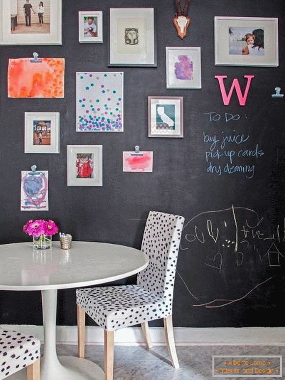 Wall for chalk drawing in the kitchen