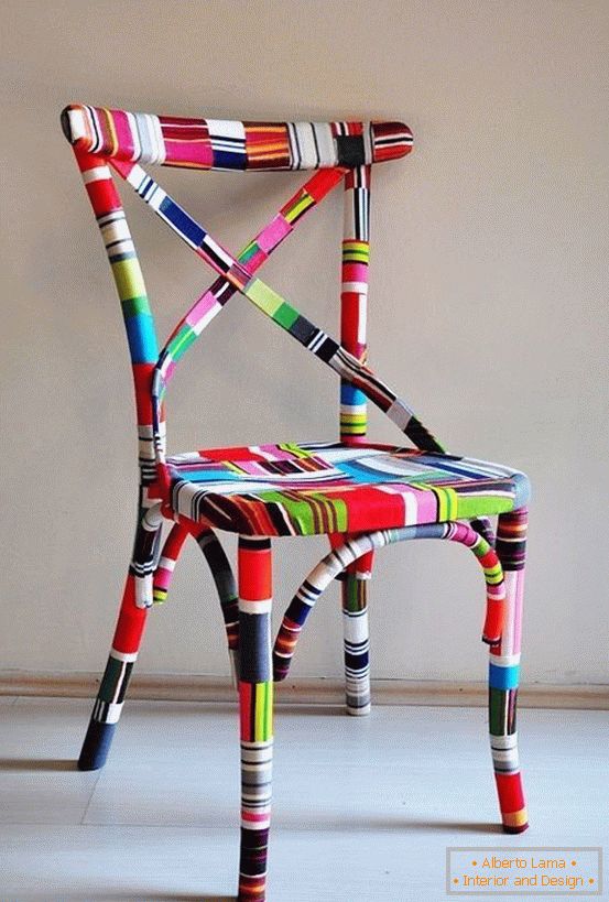 Pasting of a chair with colored stickers