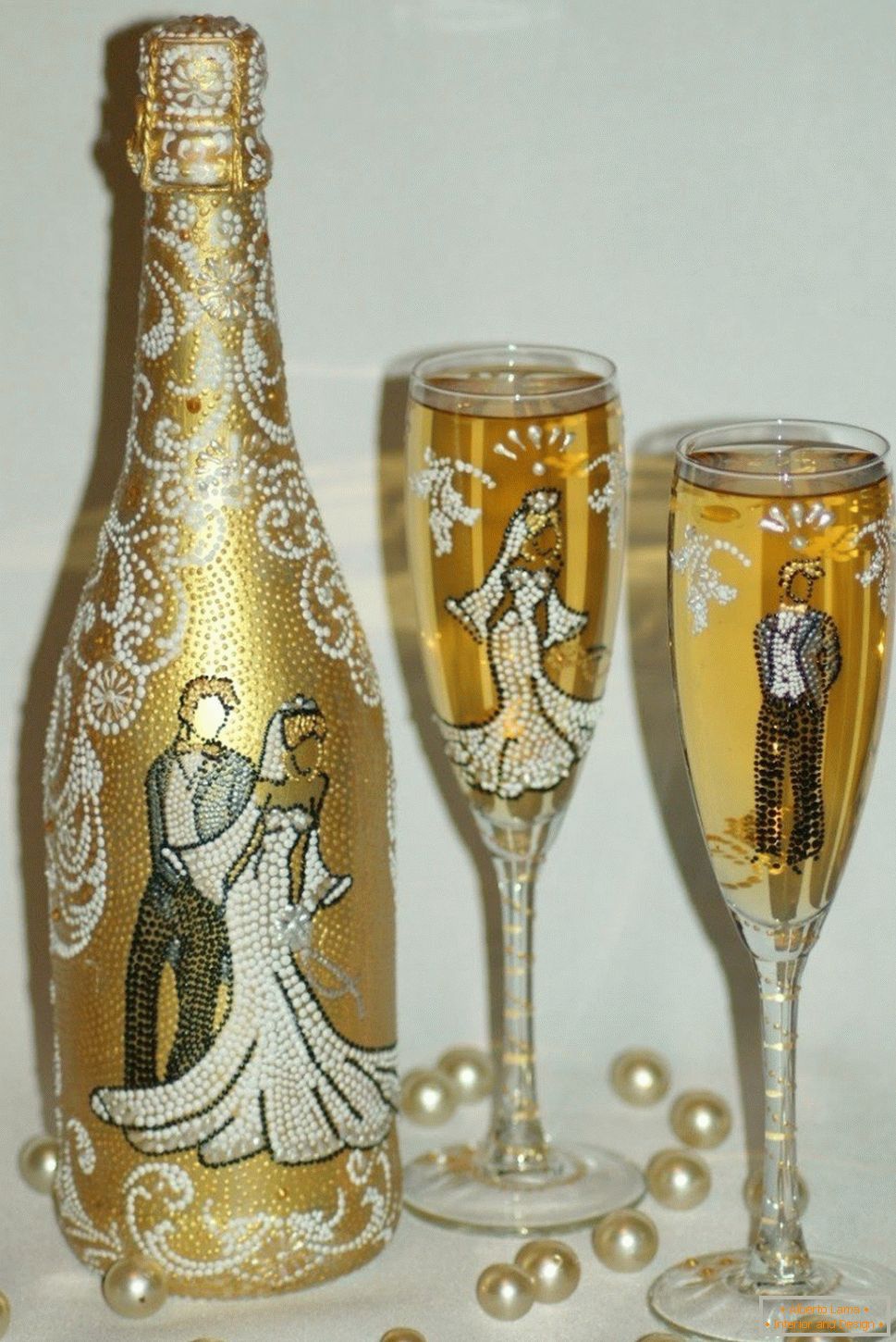 Couple on a bottle and glasses