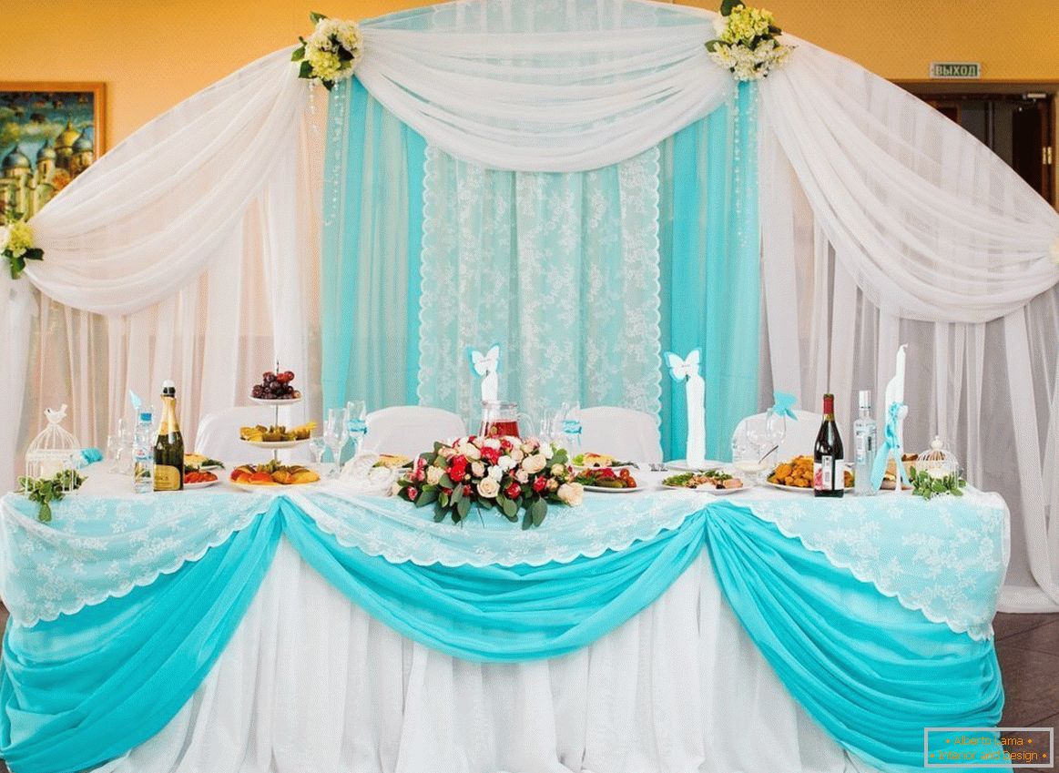 Turquoise color in the decoration of the wedding hall
