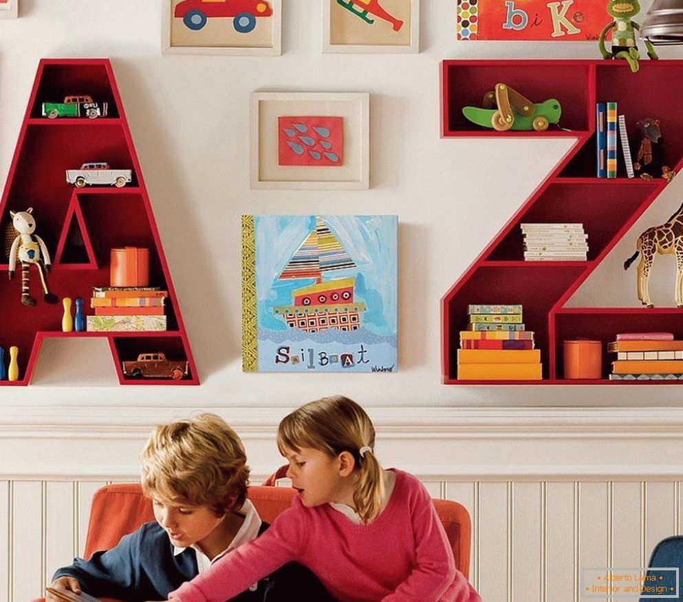 Shelves for books in the form of letters