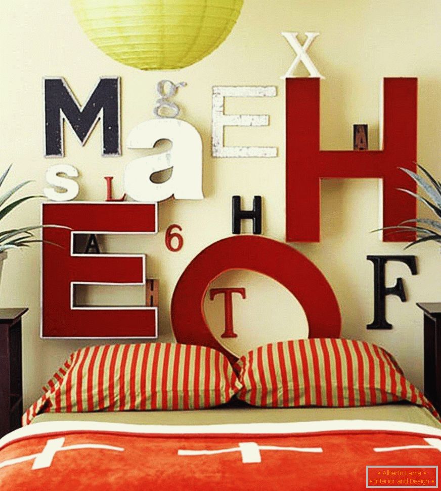 Letters above the bed
