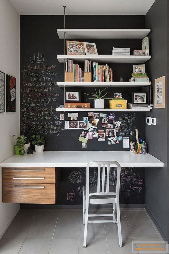 Suspended shelves in the work area