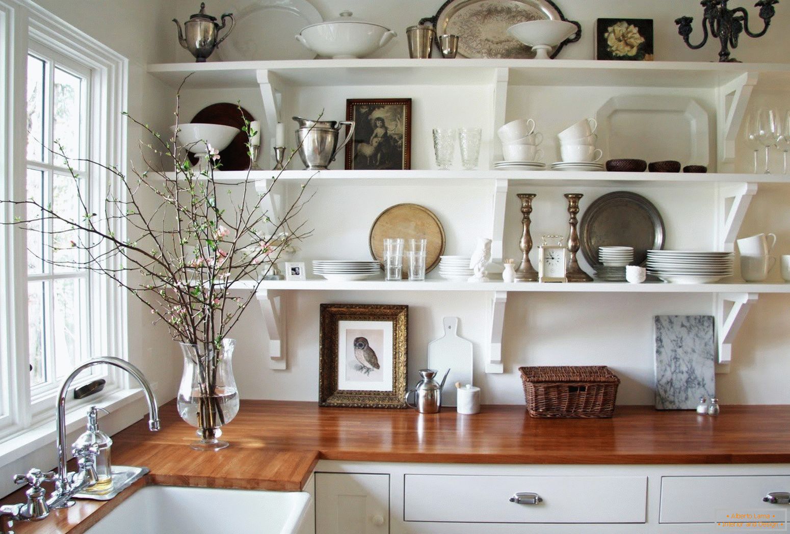 Shelves in the interior of the kitchen