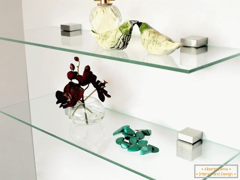 Open glass shelves