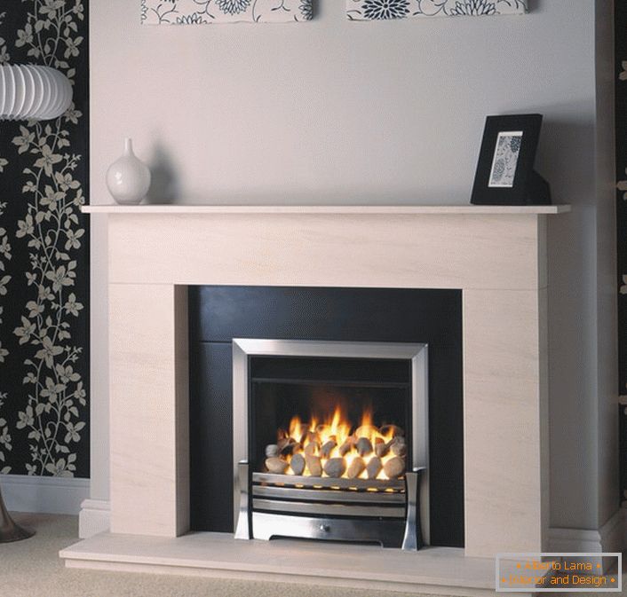 Electric fireplace. The facade portal is made of plasterboard and plastered.