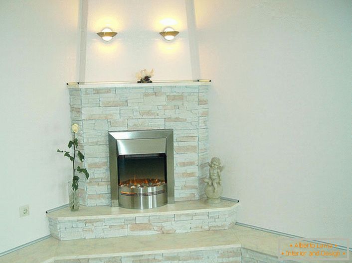 Fireplace with false chimney. A combination of high-tech and soft country style.