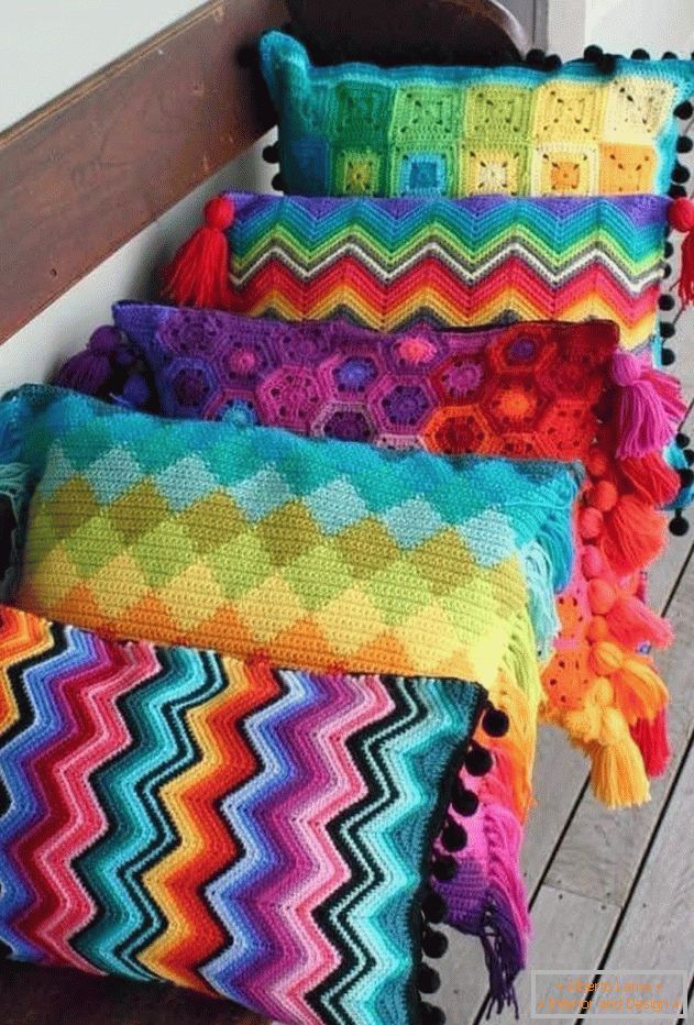 Bright crocheted pillowcase for decorative pillows