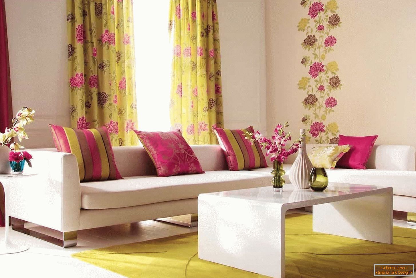 Bright cushions on a white sofa