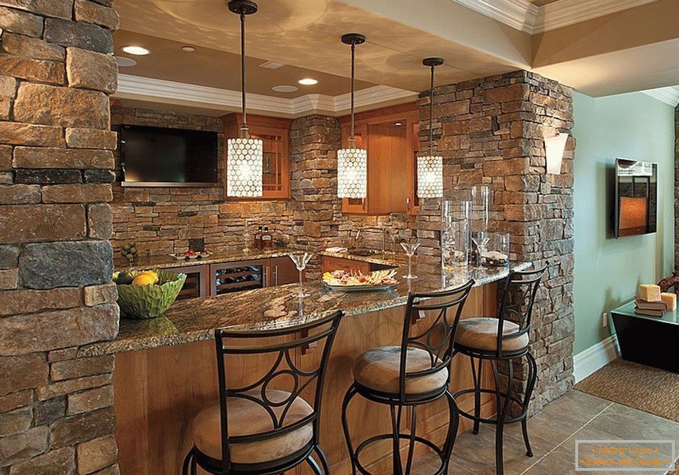 Stone in the interior of the kitchen