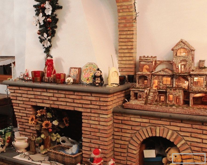 Fireplace made of bricks in the apartment