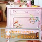 Pink nightstand with nightingales