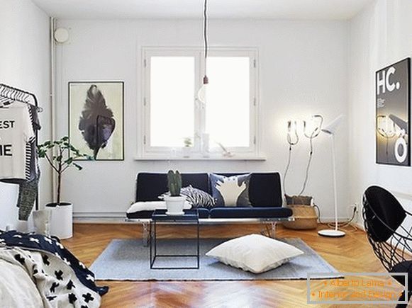 Black and white studio apartment interior