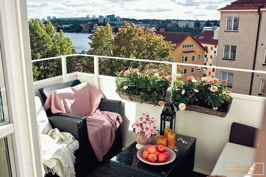 Wicker furniture on the balcony