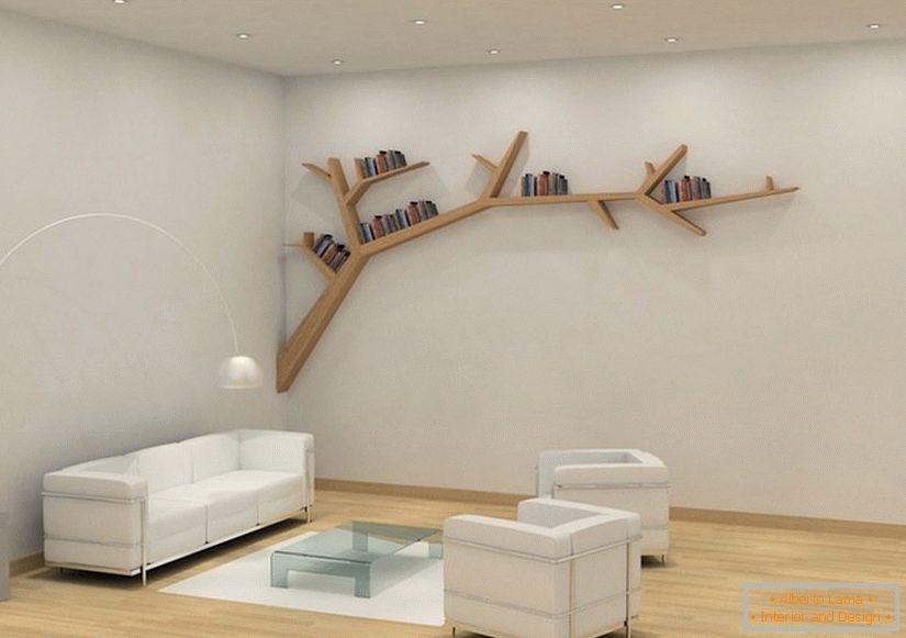 Shelves in the form of a branch in the living room