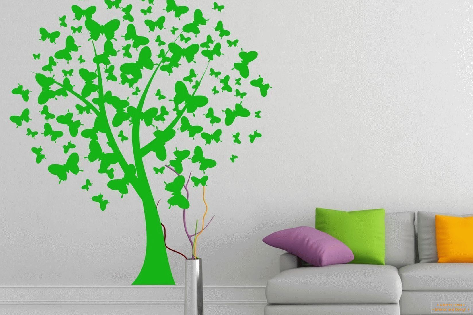 Green tree on a white wall