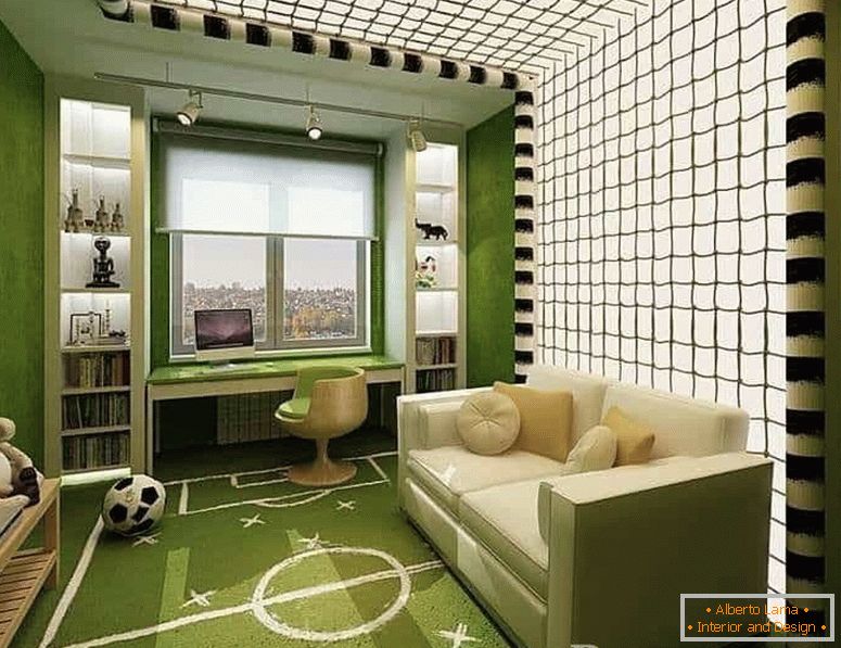 Children's room for a boy in the form of a football field