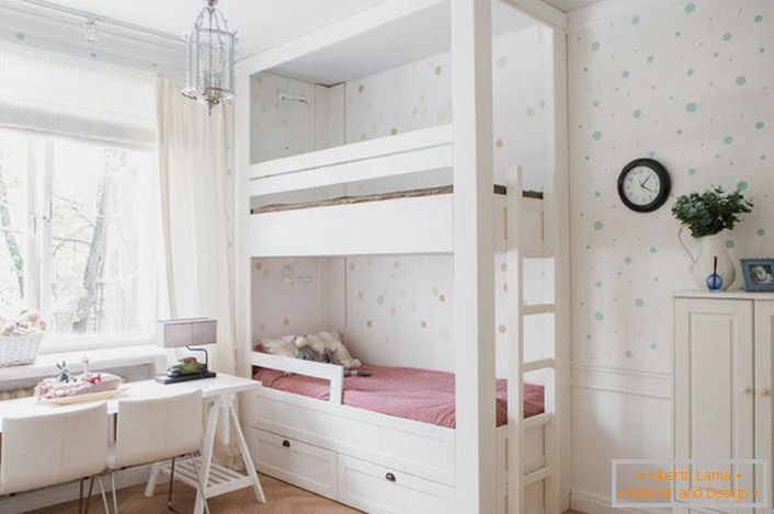 Delicate, cozy design of a children's room in the style of minimalism is interesting laconism, restraint forms. 