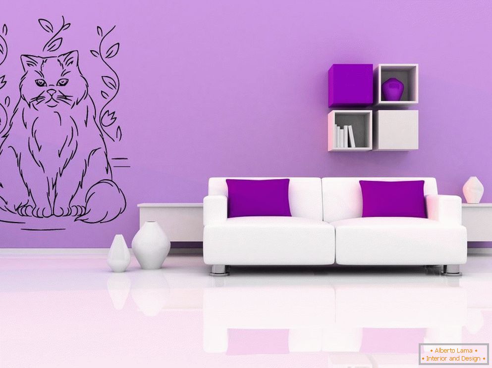 White sofa in lilac interior